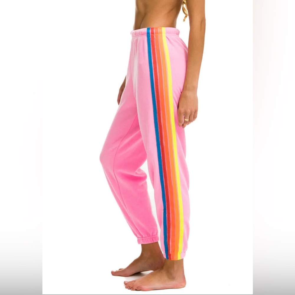 Aviator Nation 5 Stripe Neon Rainbow Hot Pink Sweatpants